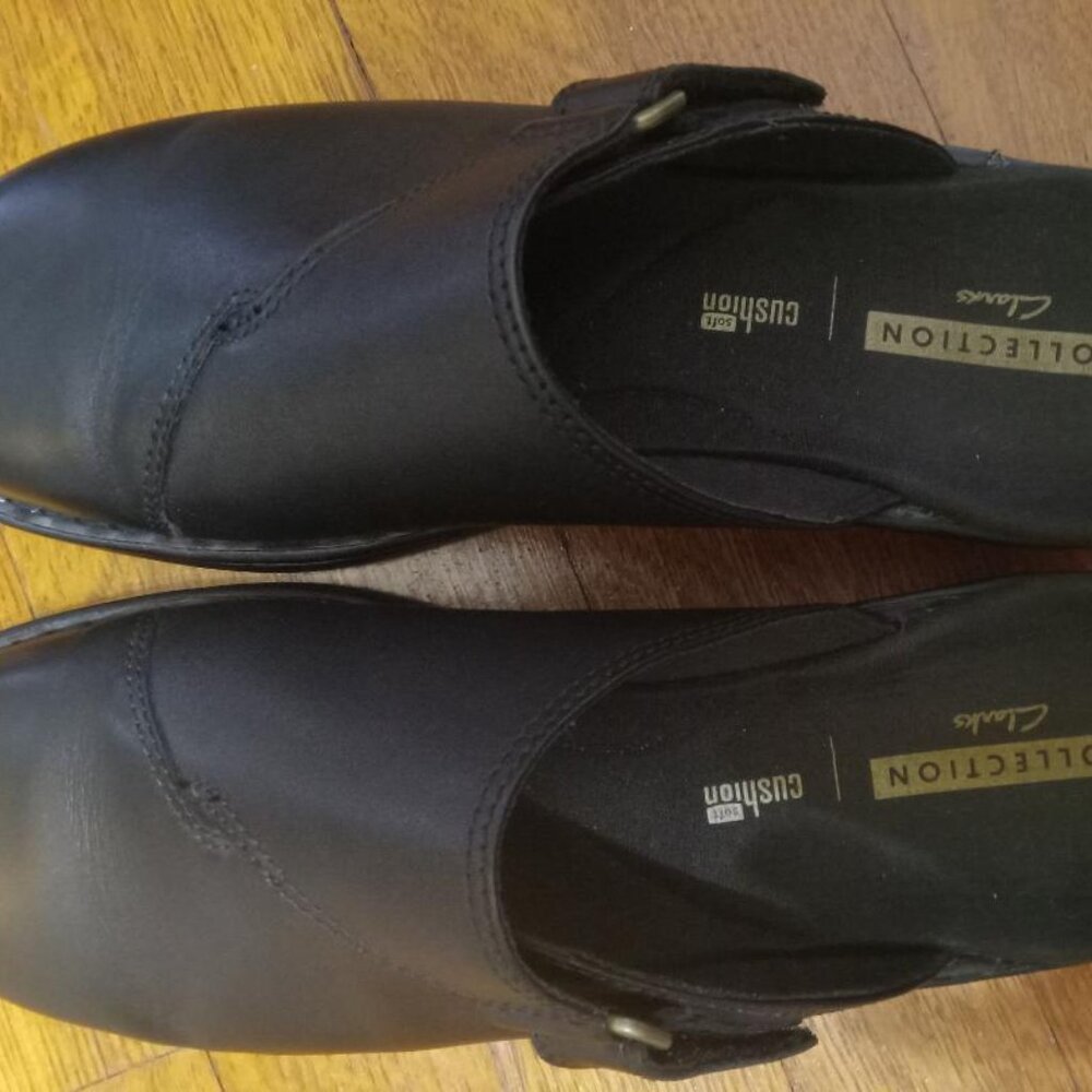 Black leather Clarks Soft Cushion shoes from the Clarks Collection.
